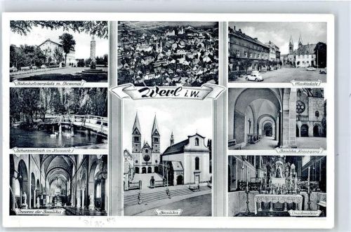 Werl Bahnhofsvorplatz Ehrenmal Marktplatz Fliegeraufnahme Schwanenteich im Kurpark Basilika Kreuzgang Gnadenaltar