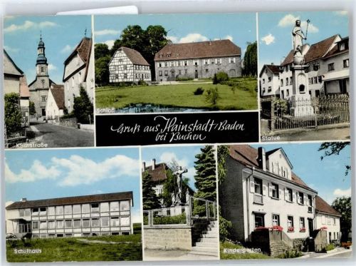 Hainstadt Kirchstraße, Kirche, Statue, Schloß, Schulhaus, Kindergarten