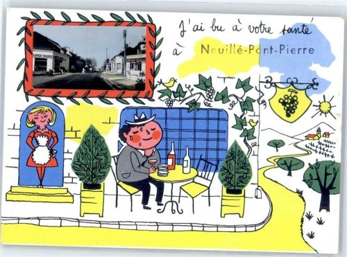 37360 Neuille-Pont-Pierre - Leporello, Straßenansicht, Im Weinrestaurant
