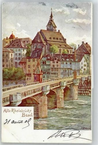 Basel Alte Rheinbrücke, Kunst-Karte