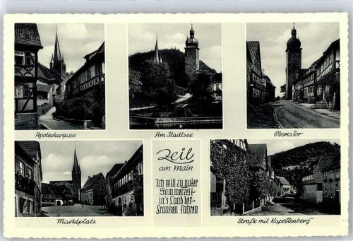 97475 W8729 Zeil a. Main - Apothekergasse, Am Stadtsee, Oberes Tor, Marktplatz, Kirche, Straße mit Kapellenberg