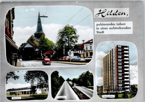 40721 W4010 Hilden - Kirche Schule Autobahn Wohnhochhaus
