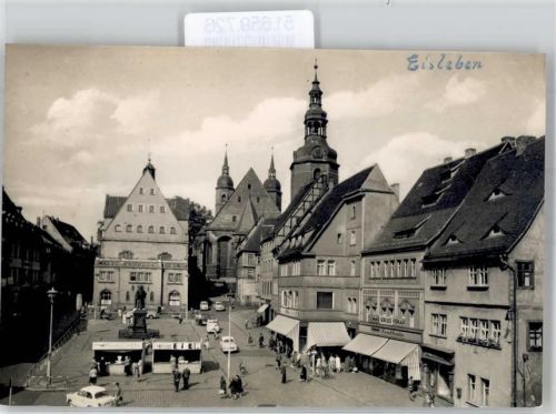 06295 O4250 Lutherstadt Eisleben - Marktplatz Denkmal Kirche