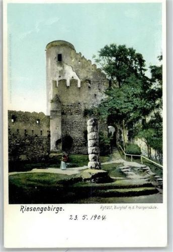 Kynau 1904 Ruine Kynast Burghof mit Prangersäule