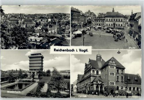 08468 O9800 Reichenbach , Vogtl - Markt Marktszene Wasserturm Postamt