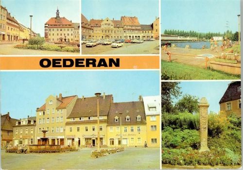 Oederan Rathaus Platz der Befreiung Schwimmbad Stadtbad Postmeilensäule