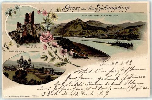Rolandseck 1899 Siebengebirge Drachenburg Ruine Drachenfels