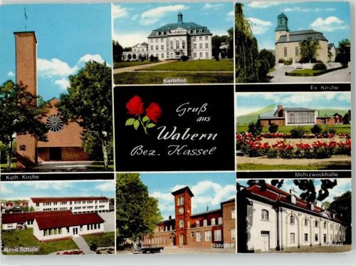 34576 W3588 Wabern , Hess - Karlshof Ev. Kirche Mehrzweckhalle Bahnhof Schule Kath. Kirche Marstall