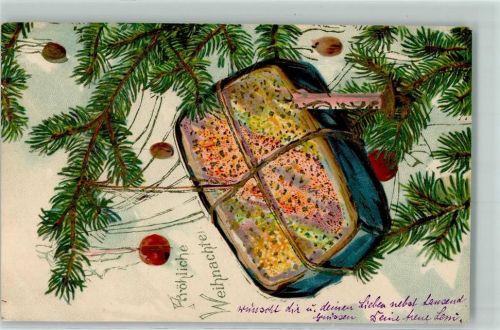 Weihnachten Tannenzweig Nüsse Honigkuchen AK Lebkuchen 1904 Prägedruck