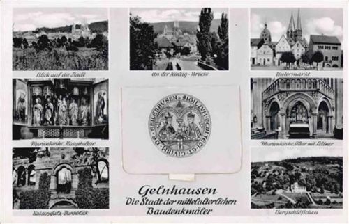 Gelnhausen Gelnhausen (6460) Leporello Untermarkt, Kinzig-Brücke, Marienkirche, Bergschlösschen, Kaiserpfalz I-II (Stauchung)