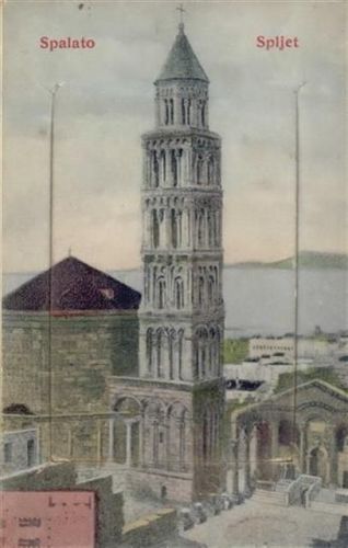 Split - Spalato (Kroatien) Leporello II (kleine Einrisse, Ecken abgestossen, Karte teilt sich, fleckig RS)