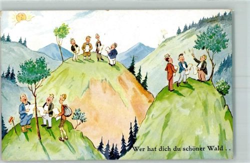 Liederkarte "Wer hat dich du schöner Wald" Sonne vermenschlicht AK