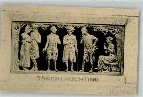 Stavenhagen Reliefbild aus Fritz Reuters Werken an seinem Denkmal in Stemhagen 8. Dörchläuchting Ort lt. Verlag