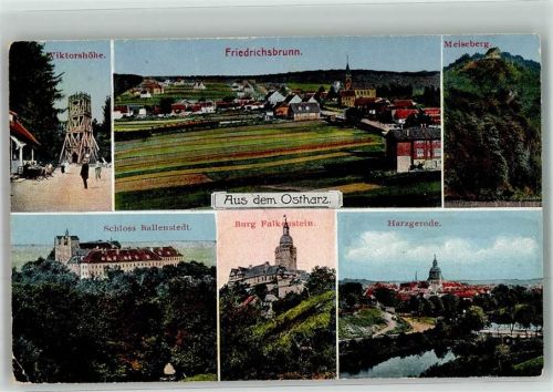 Friedrichsbrunn Viktorshöhe Panorama des Ortes Schloss Ballenstedt Meiseberg Harzgerode Burg Falkenstein Verlag Louis Glaser 5711
