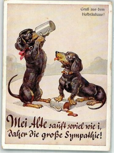 Humor Dackel vermenschlicht Bierkrug Münchener Bildkunstverlag August Lengauer Nr. 2112