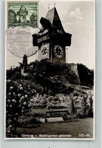 Graz 1939 Der Uhrturm im Basteigarten