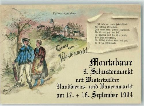 Montabaur 1994 sign. Werka Schloss Montabaur Tracht 9. Schustermarkt mit Westerwälder Handwerks- und Bauernmarkt Reproduktion