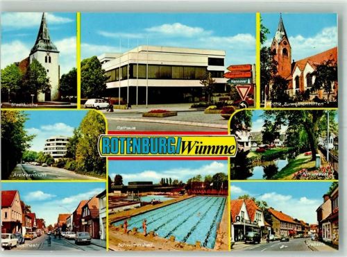 Rotenburg 1980 Rathaus Kirche Schwimmbad Großestrasse Goethestrasse Ärzteznetrum