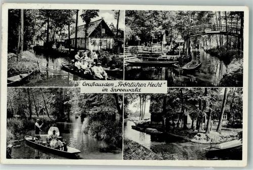 Lübbenau 1940 Gasthaus Fröhlicher Hecht Spreewaldkahn Tracht