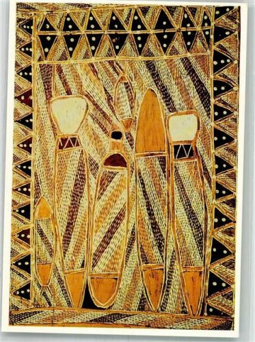 Rindenmalerie mit Wolken und Dreiecksmotiven aus Milingimbi Australien VEB Verlag der Kunst Nr. 9324