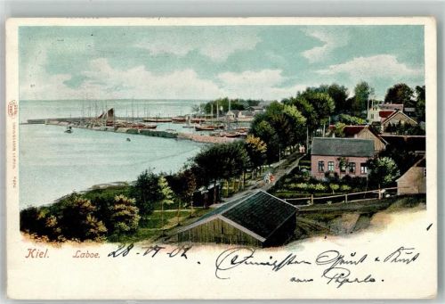 Laboe 1902 Panorama des Ortes mit Hafen Verlag Louis Glaser 8496