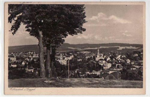 Eibenstock mit Gesamtansicht gelaufen von 1929. Gute Erhaltung.
