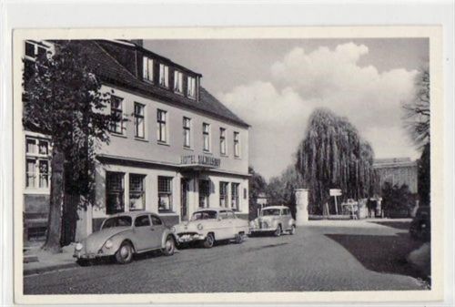 Poppenborg mit Hotel Handelshof gelaufen, mit Marke und Stempel von 1958. Gute Erhaltung.