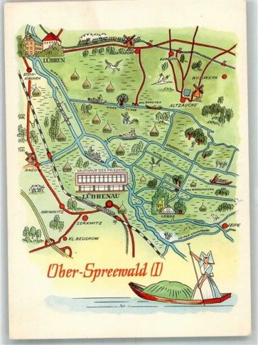 Lübbenau Ober Spreewald Umgebung Landkarte Tracht Ruderboot Kaufhaus des Friedens Eisenbahn