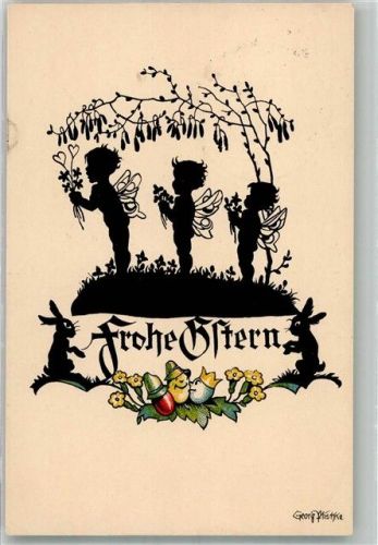 1936 Scherenschnitt Ostern Elfen Hasen Blumen Nr. 195