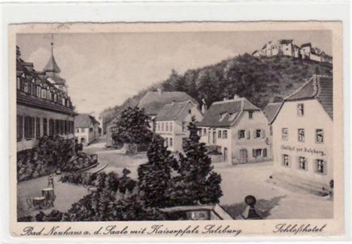 Bad Neuhaus a.d. Saale. Kaiserplatz Schloßhotel gelaufen 1928 Eckbug oben rechts kleiner Riß an der linken Kante, sonst gut erhalten.