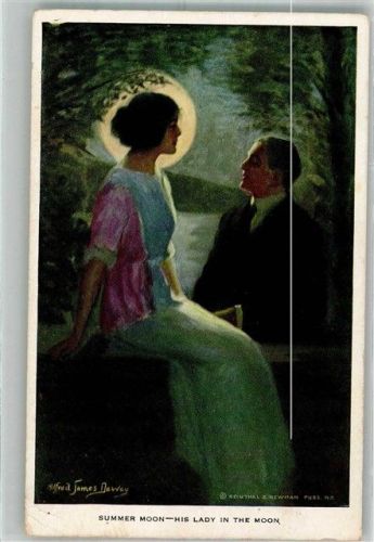 1916 sign. Dewey, Alfred Liebespaar im Mondschein Poesie / Liebe Künstlerkarte No. 464