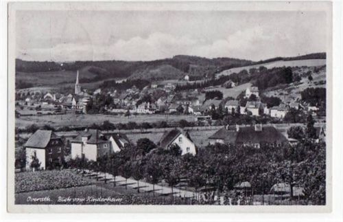 Overath im Aggertal mit Blick vom Kinderheim gelaufen von 1942. Leichter Stempeldurchdruck, kleiner Knick unten links, sonst gut erhalten