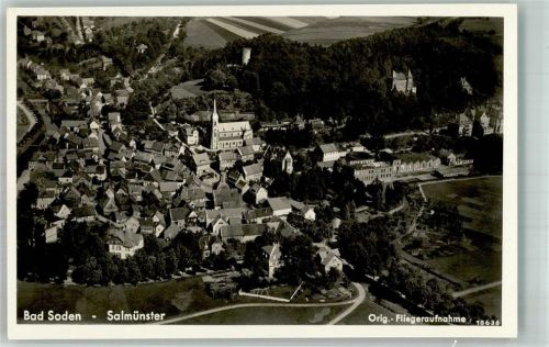 Salmünster 1938 Fliegeraufnahme des Ortes mit Burg Stolzenberg und Kirche St. Laurentius