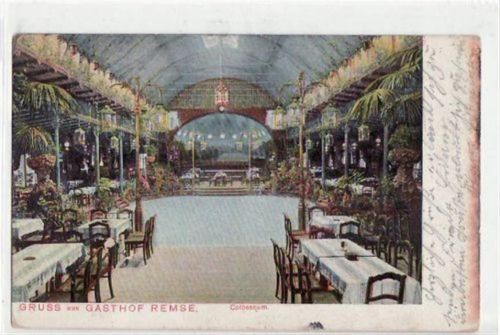 Remse mit Colosseum im Gasthof gelaufen von ca. 1910. leichte Abschürfungen, Oxydationsspuren rechter Rand, kleiner Knick oben links, sonst gut erhalten