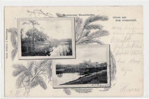 Berlin Wilmersdorf, Grunewald mit 2 Ansichten v.d. Hundekehle gelaufen von 1901. Leichte Stempelspuren, leichter Bug auf der rechten Seite in der Mitte, sonst gut erhalten