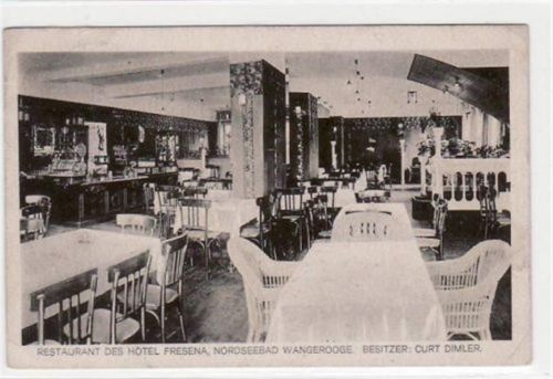 Wangerooge mit Restaurant des Hotel Fresena gelaufen, 1920 kleiner Riß oben links, an den Ecke n kleine Knicke, sonst gut erhalten