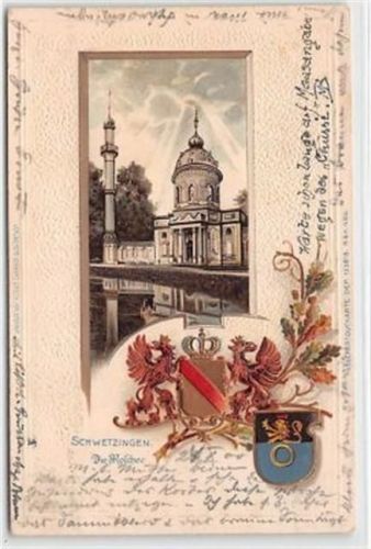 Schwetzingen, Lithographie. Moschee Prägewappen gelaufen. Ecken mit Albumabdrücken, sonst gut erhalten