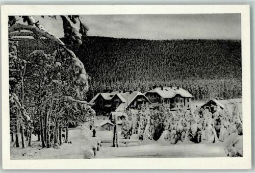 Bruntal Freudenthal - Roter Berg-Paß Holzhaus Winter Skifahrer