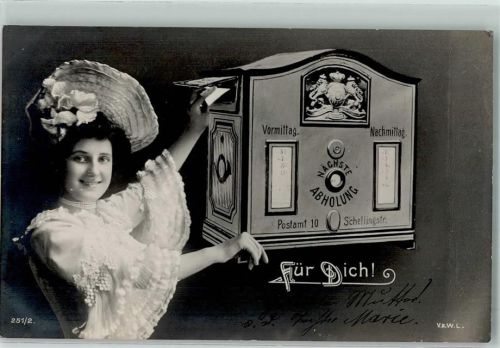Frauenschönheit Liebesbrief AK Briefkasten 1906