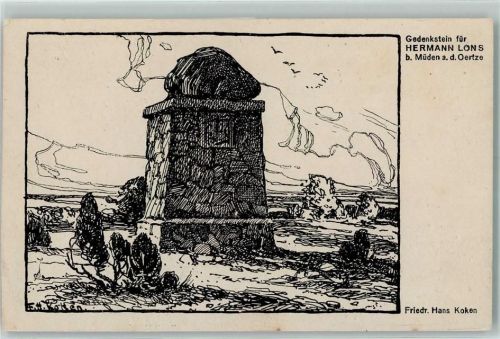 29328 W3105 Müden , Örtze Künstlerkarte Gedenkstein Hermann Lons Studentika Jagdflieger Friedrich Hans Koken