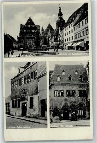 Lutherstadt Eisleben Marktplatz mit Lutherdenkmal Luthers Geburtshaus Luthers Sterbehaus