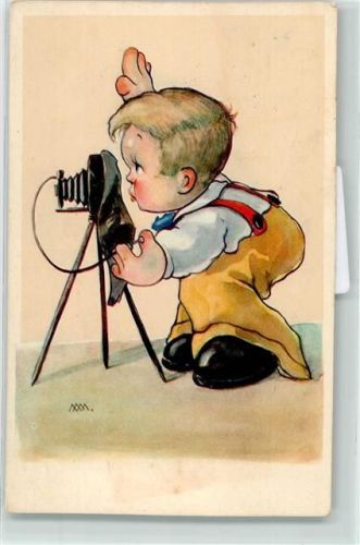 Italienische Künstlerkarte signiert AK Fotoapparat 1950 Künstlerkarte