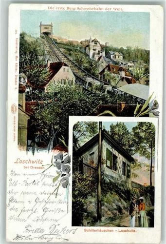 O8000 Loschwitz Erste Berg Schwebahn der Welt , Schiller Häuschen AK Schwebebahn 1902