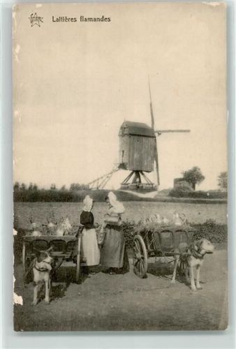 Laitieres flamandes Beruf Milchkannen , Windmühle AK