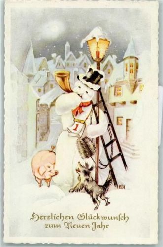 1957 Neujahr Schwein AK