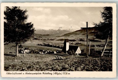 87466 W8967 Mittelberg b Oy - Holzkreuz Aussichtsplatz mit Ruhebank