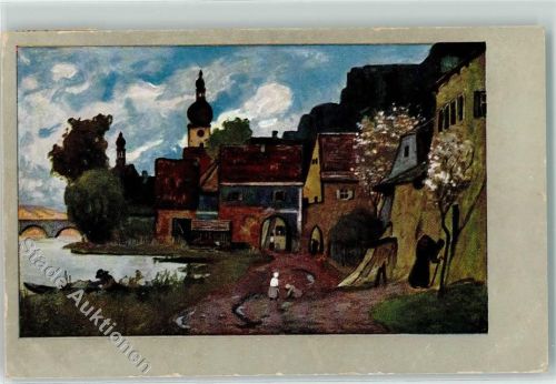 Aindling 1908 Ort lt. Stempel Kirche Brücke Tor