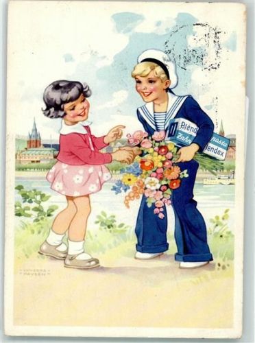 Blendax Maxe sign. Lungershausen Matrosenanzug AK Werbung Kosmetik 1954 Künstlerkarte