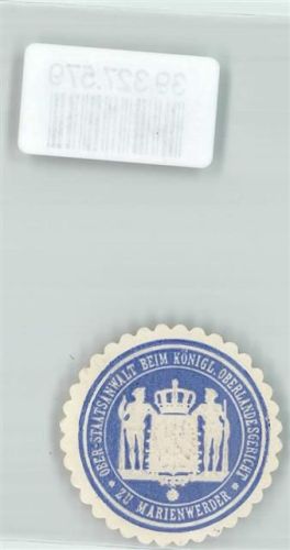 16348 O1281 Marienwerder b Bernau b Berlin Siegelmarke Justiz Ober Staatsanwalt beim Königl. Oberlandesgericht zu Marienwerder