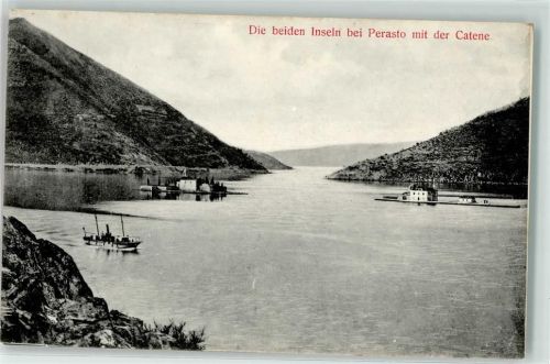Perast die beiden Inseln mit der Catene Dampfer